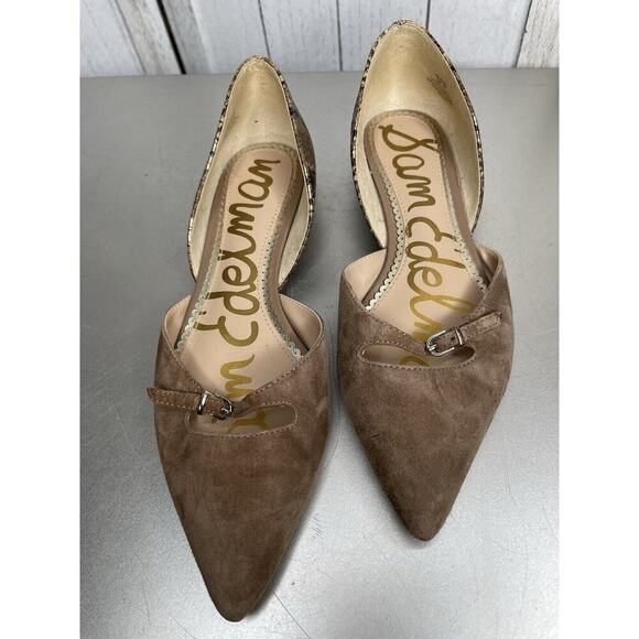 Sam Edelman Tan Suede RINA Pointed Toe d'Orsay Copper Snake Print Flats Sz 7 - Picture 2 of 5